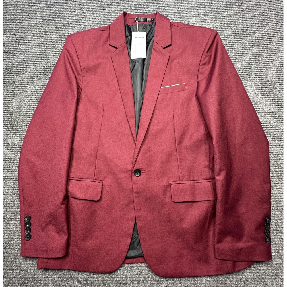 Beninos Blazer Mens Medium Burgundy One Button Sport Coat‎ Jacket Dress Casual